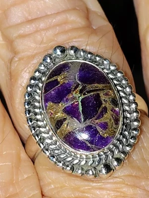 Anillo llamativo compuesto turquesa mojave púrpura de plata de ley 925 talla 7 Foto 1 de 4