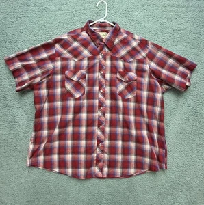Camisa Wrangler Western Para Hombre 3XL Roja A Cuadros Perla A Presión Manga Corta Abotonada De Colección - Imagen 1 de 10