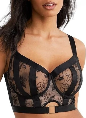 Sujetador Bustier Pour Moi NEGRO/COSMÉTICO India Bordado Con Aros, EE. UU. 32E, REINO UNIDO 32DD Foto 1 de 4