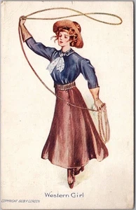 Vintage COWGIRL Greetings Postcard "Western Girl" P. Gordon / 1913 Cancel - Picture 1 of 2