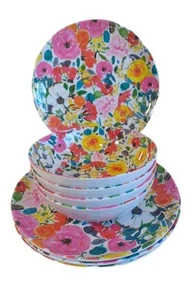 Rachel Ashwell Melamine Bright Flowers 11” Dinner Plates & 7.5" Bowls, New - Picture 1 of 1