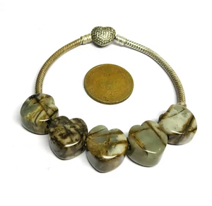 5 Pcs. Heart Shape Moss Agate Gemstone 5mm Big Hole Beads Fit All Type Bracelets - Picture 1 of 3