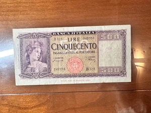 REPUBBLICA BANCONOTA LIRE 500 ITALIA SPIGHE 10 2 1948 RARA qBB SABAUDA - Picture 1 of 5