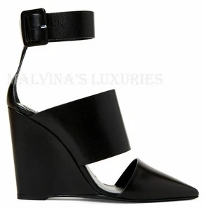 ROBERTO CAVALLI SHOES BLACK LEATHER POINTED TOE WEDGE PUMPS $640 sz IT 39 US 9 - Picture 1 of 12