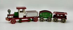 Vintage Merry Christmas Express Holz Modelleisenbahn bemalt Motorwagen & Begleitwagen - Bild 1 von 16