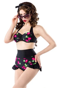 Bikini Vintage High Waist Höschen Rockabilly Bikini Muster schwarz pink Größe S - Bild 1 von 3