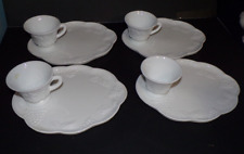 Vintage Set Of 4, Milk Glass, Luncheon Plate And Cups Indiana