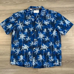 Selected Homme Shirt Mens XL Blue Button Up Short Sleeve Palm Tree Hawaiian - Picture 1 of 9