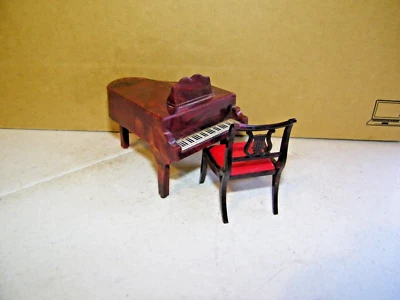 Ideal Red Music Chair & Unmarked Baby Grand Piano for Dollhouse - Image 1 of 3