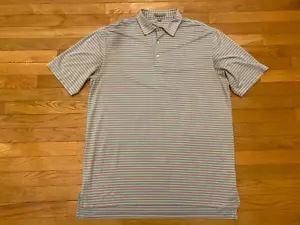 Peter Millar Summer Comfort Polo Golf Shirt Green Pink Striped Stretch Sz Large - Picture 1 of 4