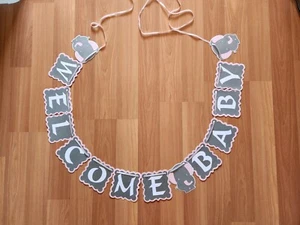 Welcome Baby, elephant Banner. pink, gray and white - Picture 1 of 3