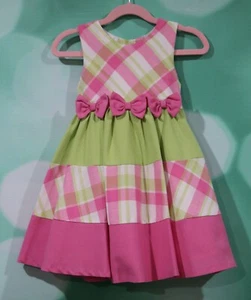 EUC Rare Editions Girls Pink, Green, & White Plaid Bow Dress Size 4T - Picture 1 of 6
