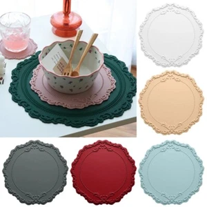 2pcs Table Decoration Kitchen Round Non-slip Placemat Cup Mat Silicone Coaster - Picture 1 of 18