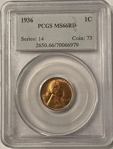 1936-P Lincoln Wheat Penny Cent - PCGS MS66RD - (#1080) Cover
