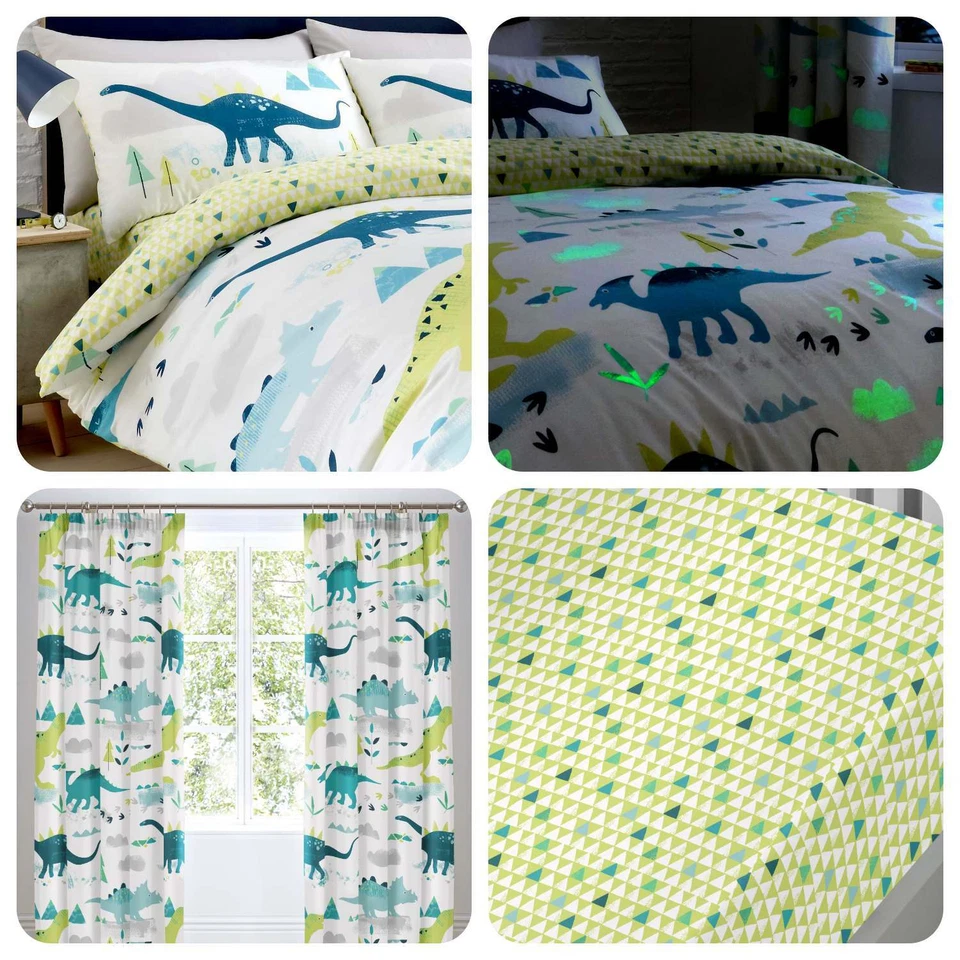 Cortinas y cojines Bedlam DINO multicolores que brillan en la oscuridad con ojales Foto 1 de 1