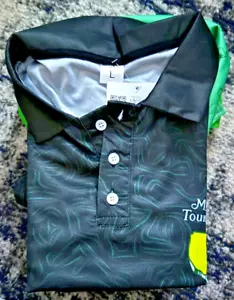 Augusta Masters Golf Long Sleeve Black Dark Green w/ Pattern Polo Mens L - Picture 1 of 6