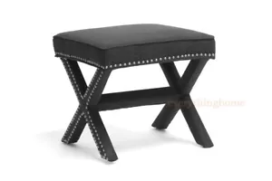Hallway Bedroom Bench Stool Ottoman Nail Head Trim Black, Gray, Blue, White - Picture 1 of 31