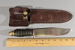 WW2 WWII THEATER THEATRE BOWIE STYLE KNIFE SHELL TIP POMMEL & SHEATHE #9 - Picture 1 of 11