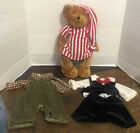 VTG Chosun Intl Tan Plush Teddy Bear Striped Jammies & Hat 2 Extra Outfits/Stand