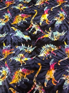 Tie Dye Dinosaurs Super Snuggle Cotton Flannel Fabric BTY Blue - Picture 1 of 5