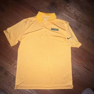 GREEN BAY PACKERS Golf Shirt MEDIUM NIKE DRI-FIT Coach Gear Pin Stripe NFL - Picture 1 of 5