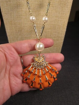 哇! 令人惊叹的稀有LK Leetal Kalmanson长橙色搪瓷贝壳项链 — 第 1/4 张图片