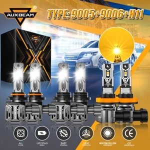 AUXBEAM 9005+9006+H11 H8 LED Headlight Hi-Low Fog Bulbs Combo Kit 6500K/3000K 6X - Picture 1 of 12