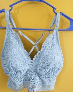 Aerie Lined Lace Nylon Bralette Light Blue L Y2K Coquette - Picture 1 of 5