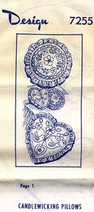 1940's VTG Candlewicking Pillows Embroidery  Transfer Pattern Design  7255 - Picture 1 of 1