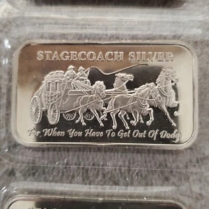 Preparador de barras divisibles de plata sólida fina 0,999 sellado nuevo con etiquetas Stagecoach 1 oz Troy .999 - Imagen 1 de 11