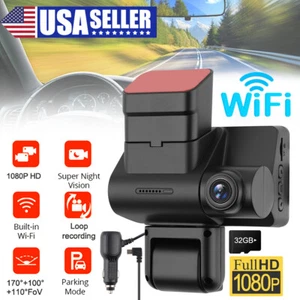 1080P Wifi Dual Lens Car Dash Cam DVR Video Recorder Front & Inside Camera +32GB - Picture 1 of 12