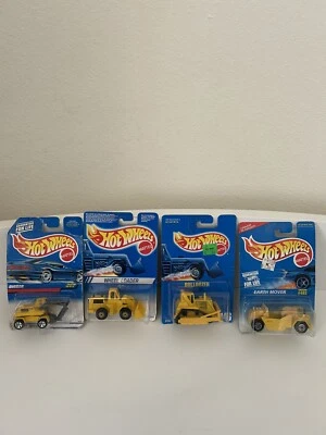 1991 Hot Wheels  BULLDOZER EARTH MOVER WHEEL LOADER/Digger Blue Card Lot Of 4 - Image 1 of 4