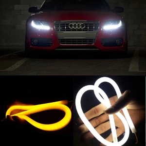 2x 60CM FLEXIBLE TUBE White-Amber Car Headlight LED Strip DRL Daytime Run Lights - Picture 1 of 12