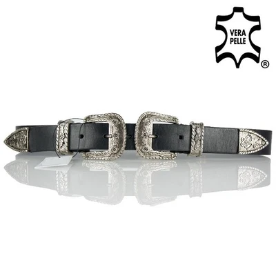 Cintura doppia fibbia da donna in vera pelle cowboy cinta western texas ragazza - Immagine 1 di 2