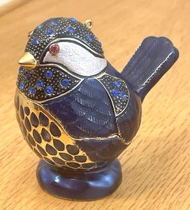Enameled Blue Bird Trinket Box Hinged Magnetic W/Rhinestone Accents 2.25"H - Picture 1 of 14