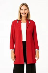 MING WANG Strickjacke Pullover Jacke Tunika 3/4 Arm Strick Stretch Acryl Rot S - Bild 1 von 9