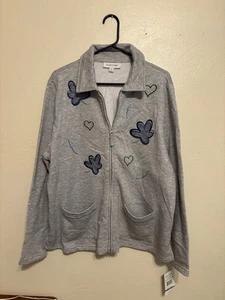Breckinridge Sudadera Chaqueta Mujer Plus XL Floral Bordada Cremallera Completa Gris - Imagen 1 de 9