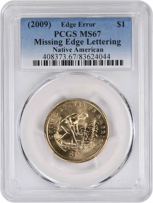 (2009) Dólar Sacagawea letras borde faltante MS67 PCGS Foto 1 de 2