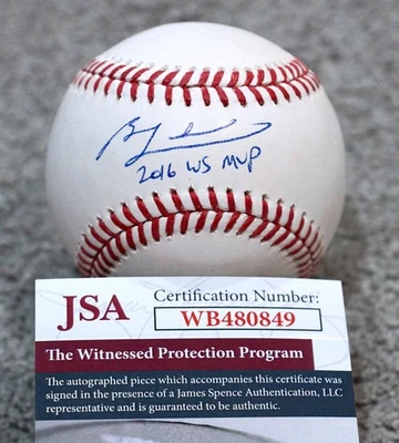 BEN ZOBRIST "2016 WS MVP" Chicago Cubs Signed Rawlings BASEBALL +JSA Witness COA - Image 1 of 2