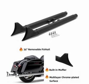 Nice 36" Straight Fishtail Exhaust Extension Set Bla For Harley Davidson Custom - Bild 1 von 7