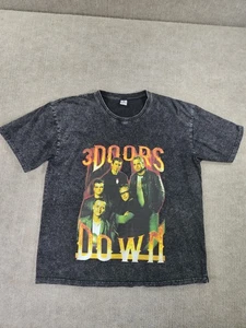 Camisa de plumón 3 puertas para hombre mediana negra con banda de lavado ácido con gráfico de roca camiseta - Imagen 1 de 8
