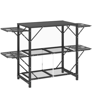 Camping Table Folding, Camping Kitchen Table with 2 Shelves, 4 Side Tables Black - Picture 1 of 10
