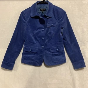 Talbots Petites Pea Coat Blazer Jacket Size 2P Blue Fuax Suede Lined Pockets - Picture 1 of 7