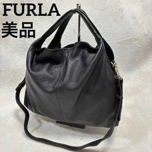 Bolso de hombro de cuero negro FURLA, marrón bidireccional, bolso de mano, usado, de Japón - Imagen 1 de 16