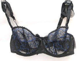 Aubade Paris 34B Elec Black Blue Lace Underwired Bra Half Cup BNWT RRP &pound;90 C5