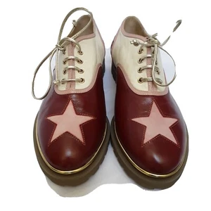 New CHARLOTTE OLYMPIA $795 Wine & Cream Star Cutouts Stefania Oxford Italy EU 37 - Picture 1 of 8
