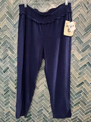 MUJER NUEVA DEMOCRACIA PULLON 100% ALGODÓN AIREADO LIGERO PANTALONES DE PLAYA AZUL MARINO L Foto 1 de 4