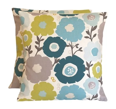 2 x Fryetts Mimi Seafoam Blue Teal Bold Floral Cushion Covers 16” 18” 20” 22” - Image 1 of 2