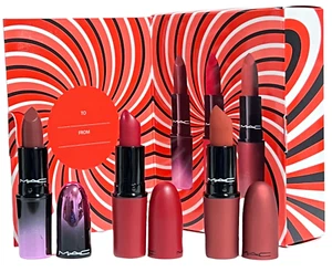 MAC Kiss of Magic Kit Three Lipsticks Bated Breath Ruby Woo & Devoted to Chili - Picture 1 of 18