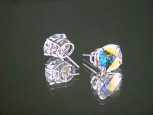 925 Sterling Silver Post Earrings, Mercury Mist Topaz, SE102 - Picture 1 of 3